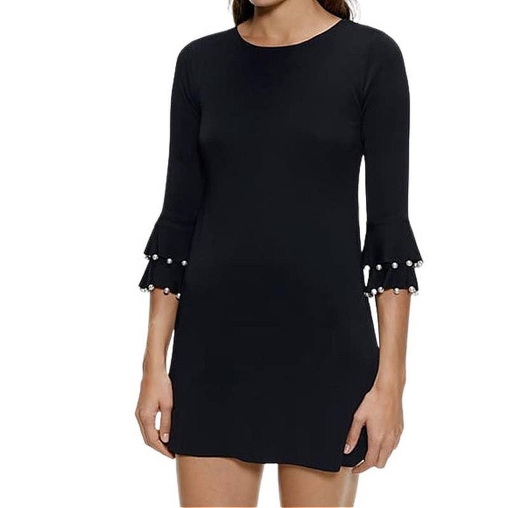 Zara Short Black Dress with Pearl Sleeves